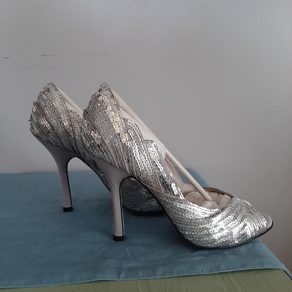 JLo Silver Sequin Heels NWT